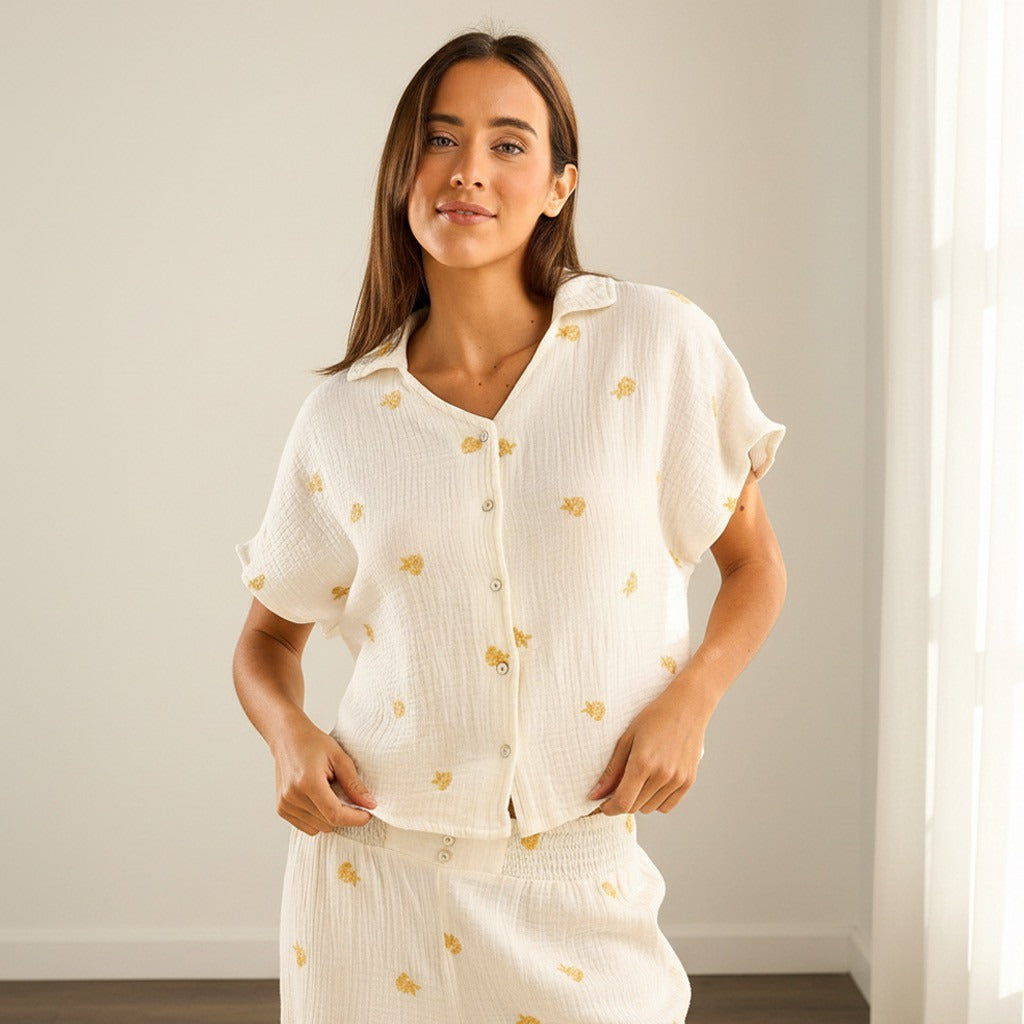 Floral Embroidered Pyjama Set