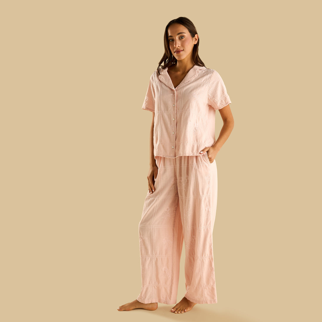 Embroidered Pyjama Set - Pink / XXL