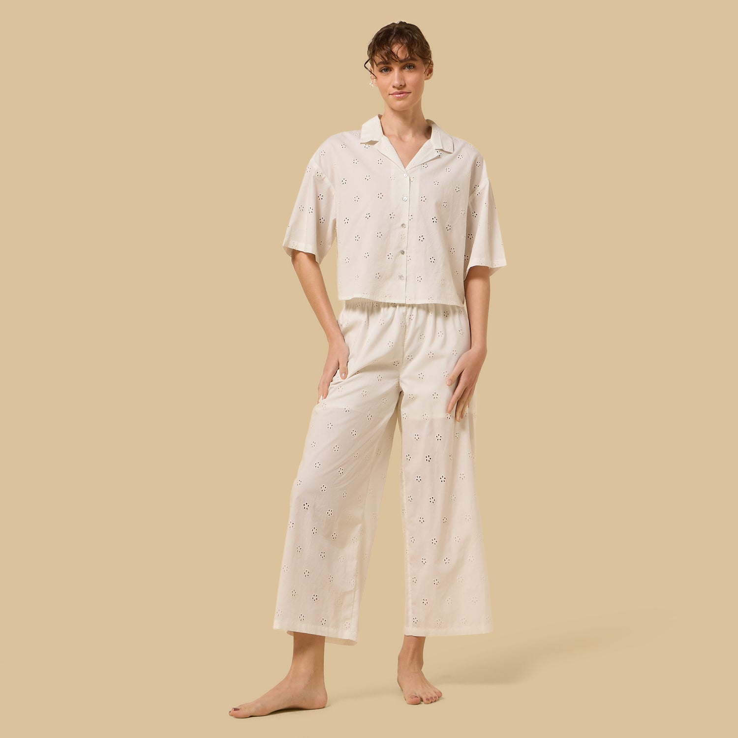 Floral Embroidered Cotton Pyjama Set