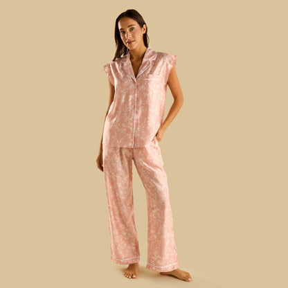 Floral Print Pyjama Set - Pink / XXL