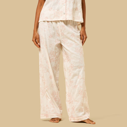 Floral Embroidered Cotton Pyjama Set