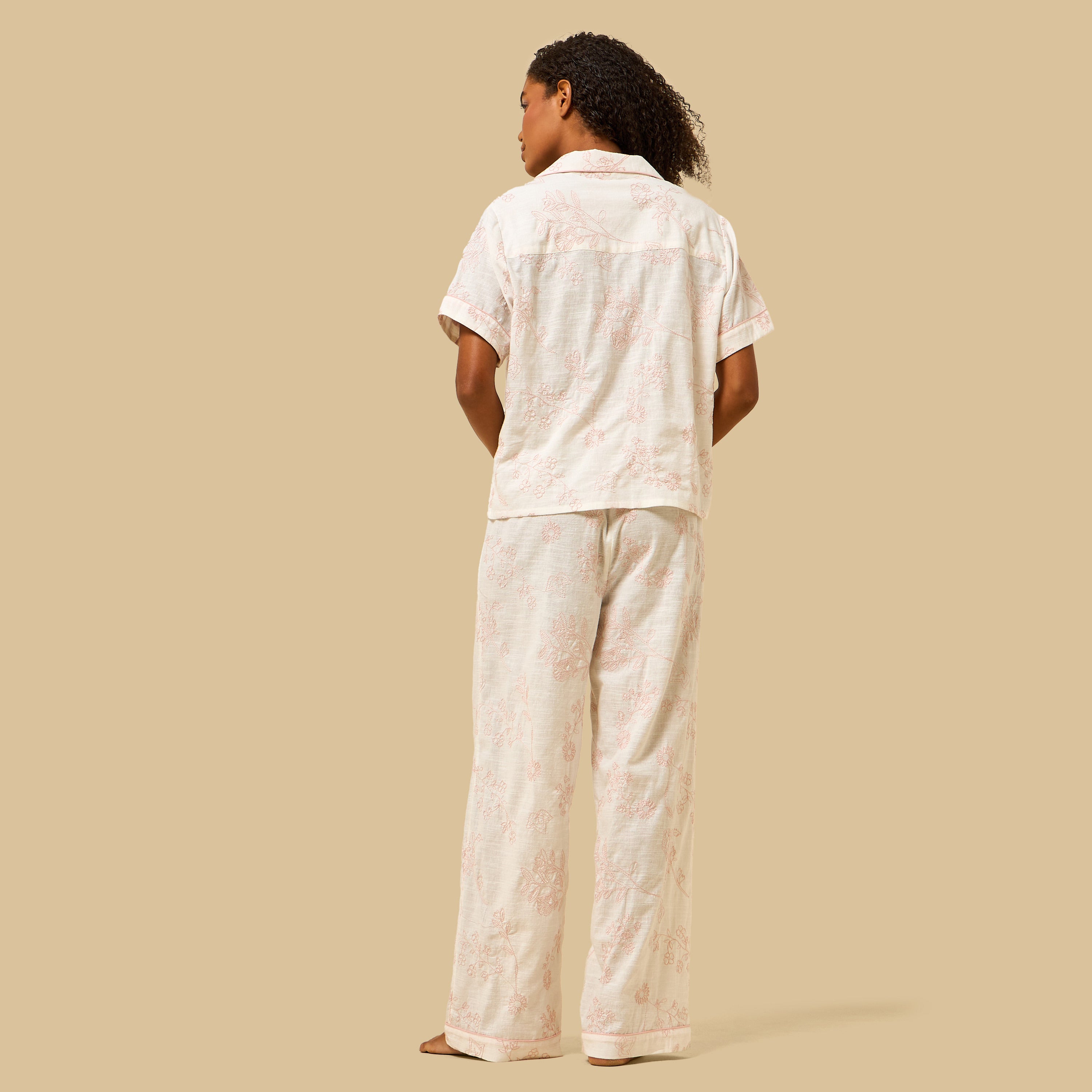 Floral Embroidered Cotton Pyjama Set