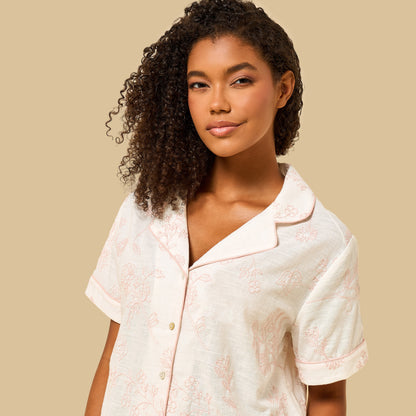 Floral Embroidered Cotton Pyjama Set