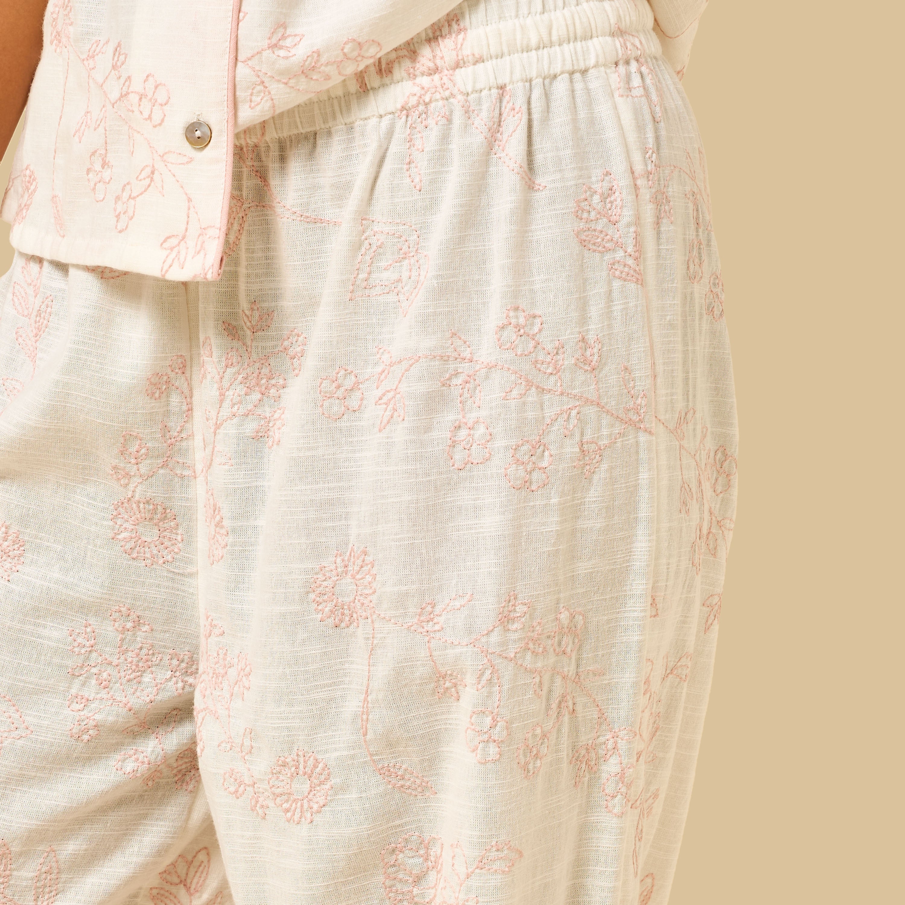 Floral Embroidered Cotton Pyjama Set