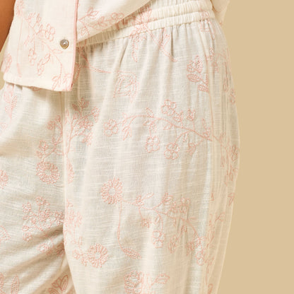 Floral Embroidered Cotton Pyjama Set