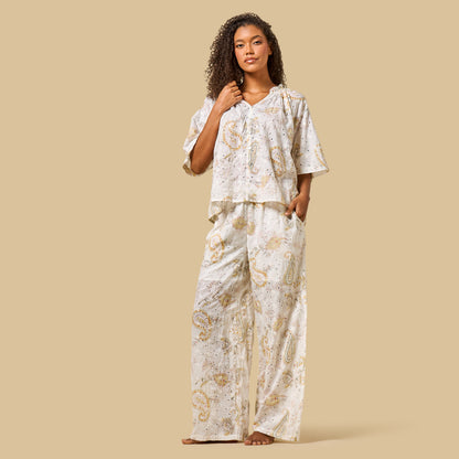 Paisley Print Pyjama Set - Cream / 3XL