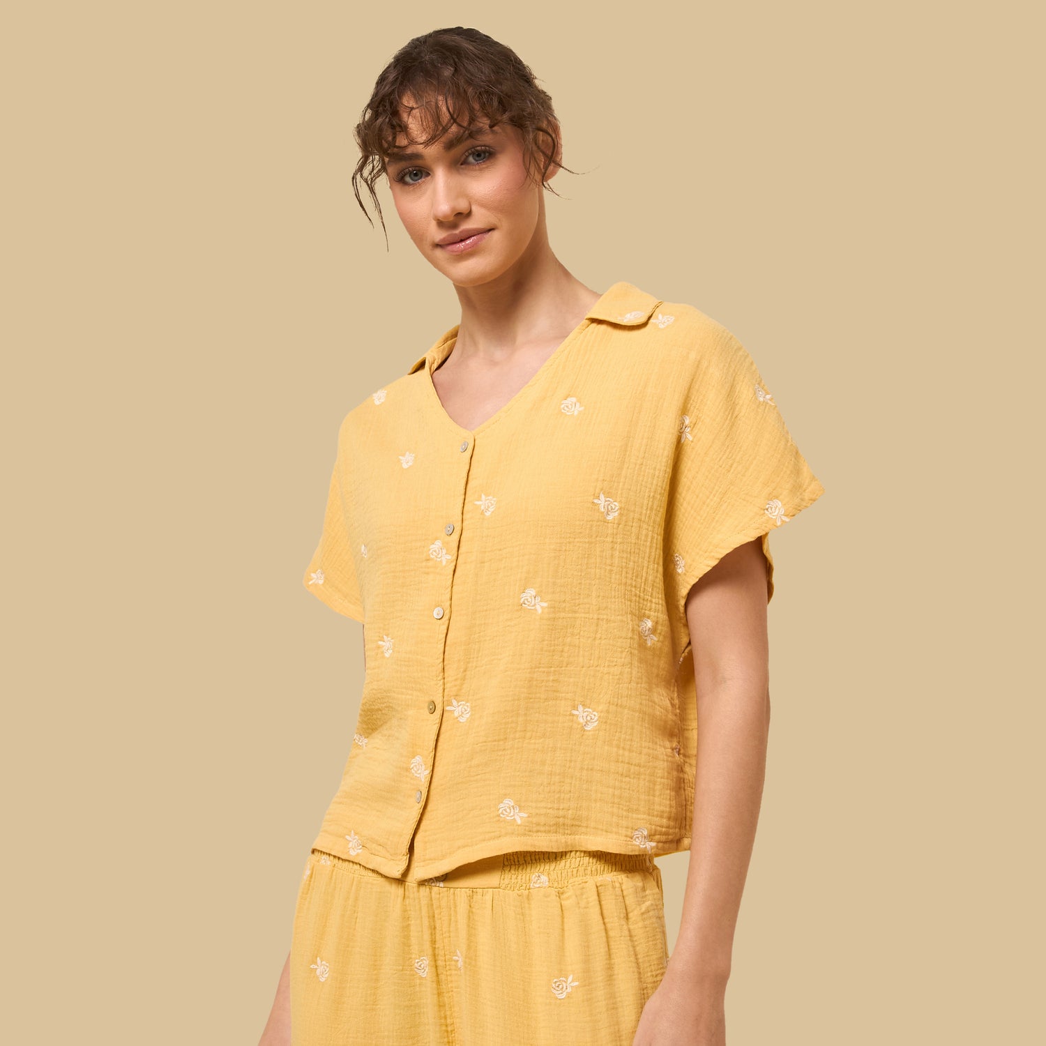 Floral Embroidered Cotton Pyjama Set