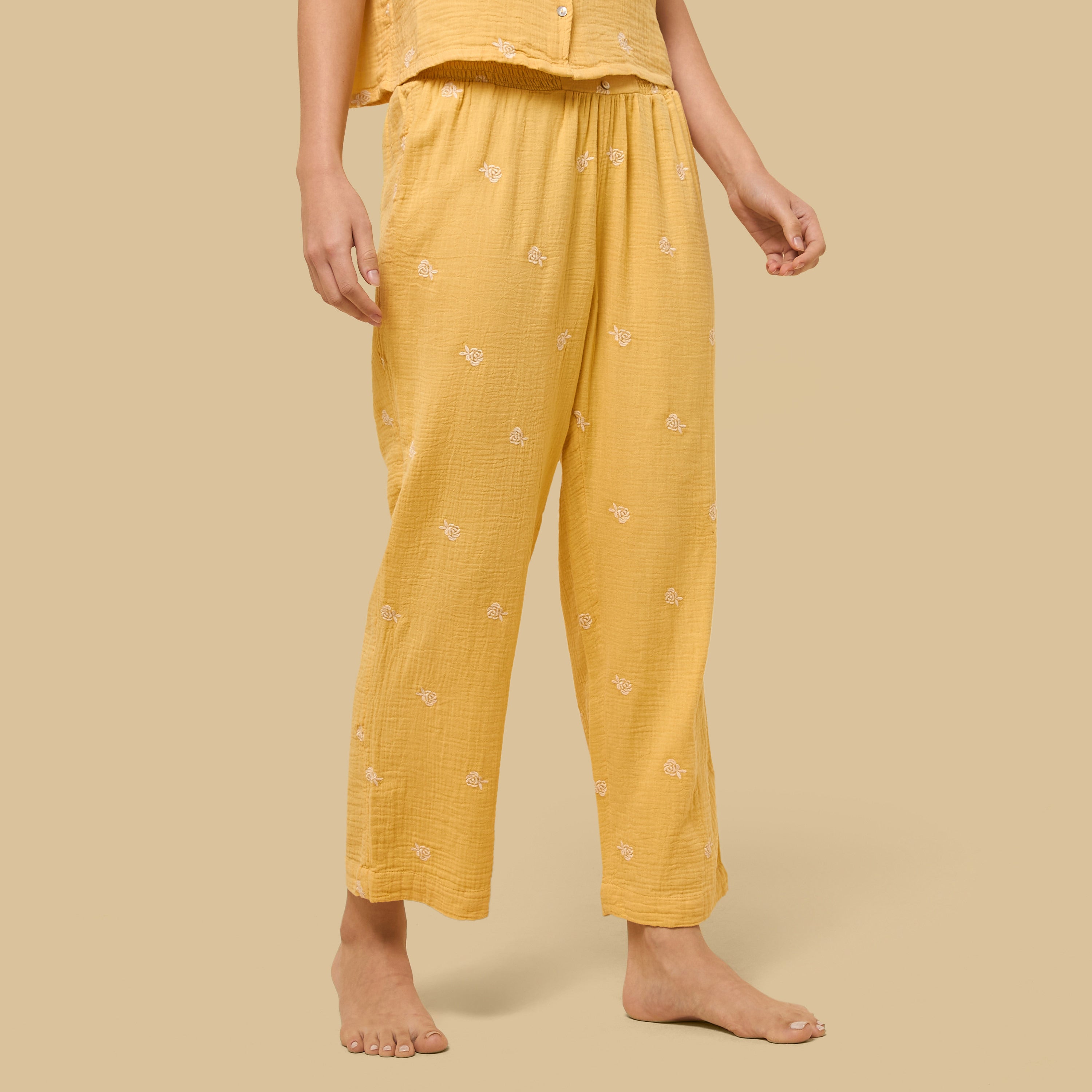 Floral Embroidered Cotton Pyjama Set