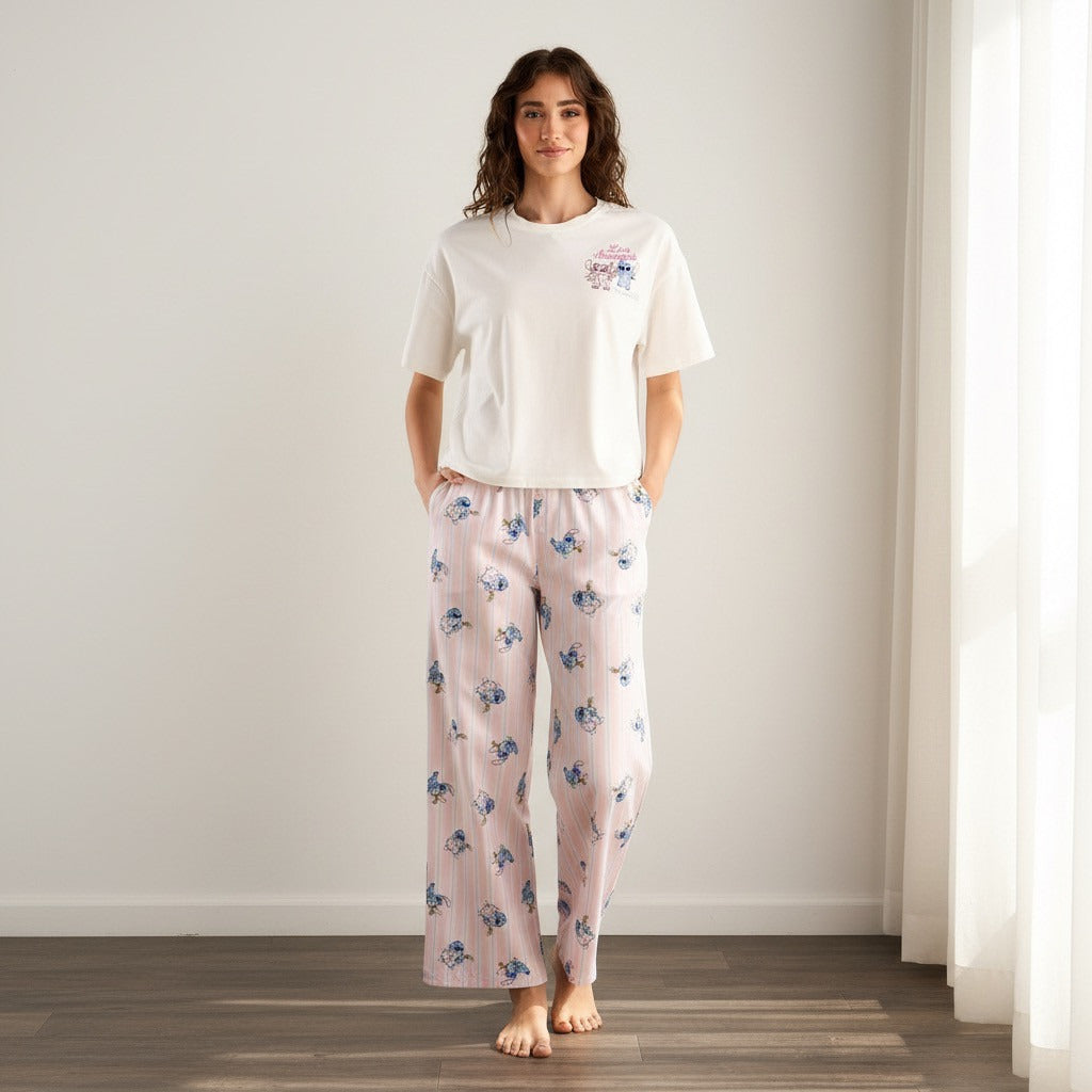 Stitch Print Pyjama Set - White / XXL