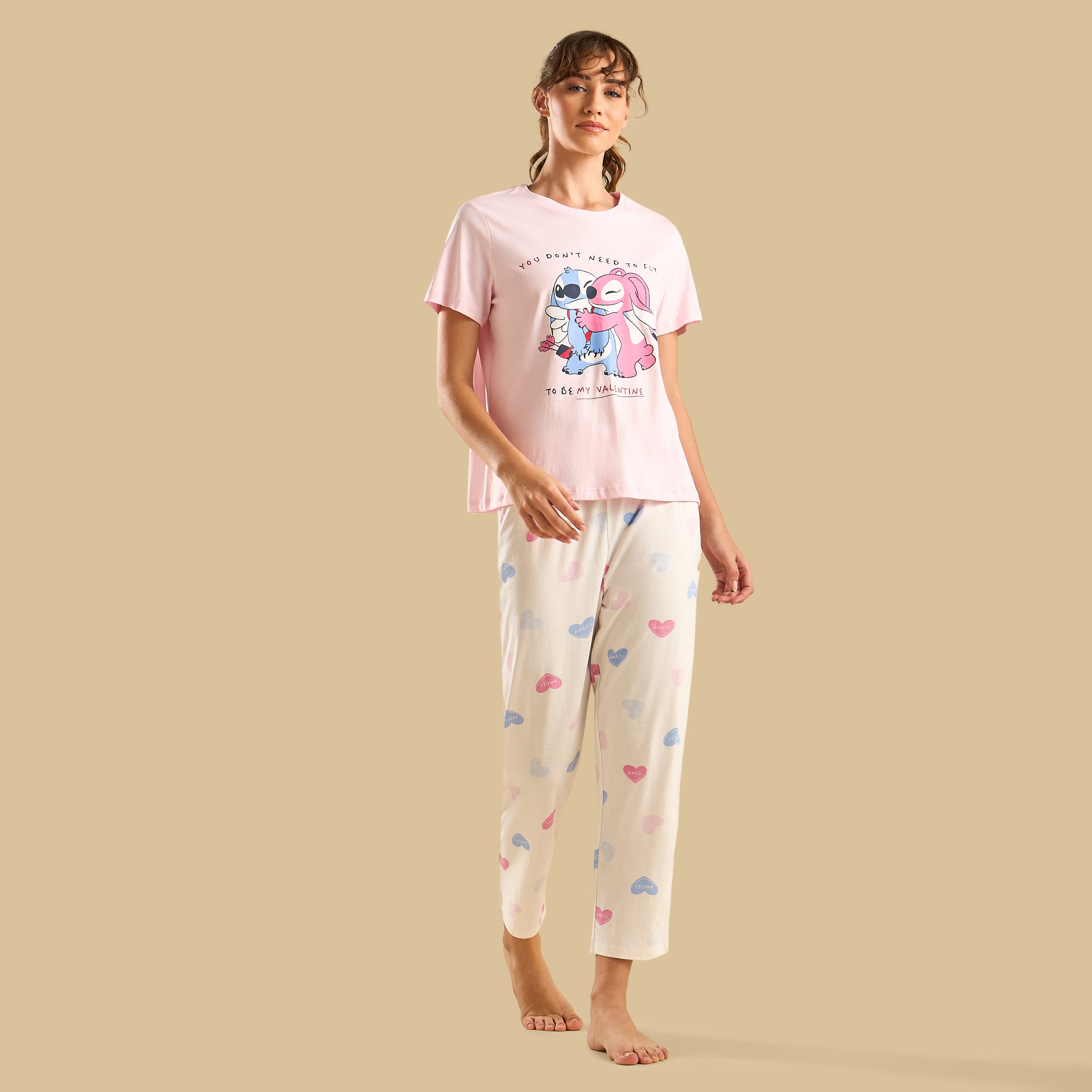 Stitch and Angel Print Cotton Pyjama Set