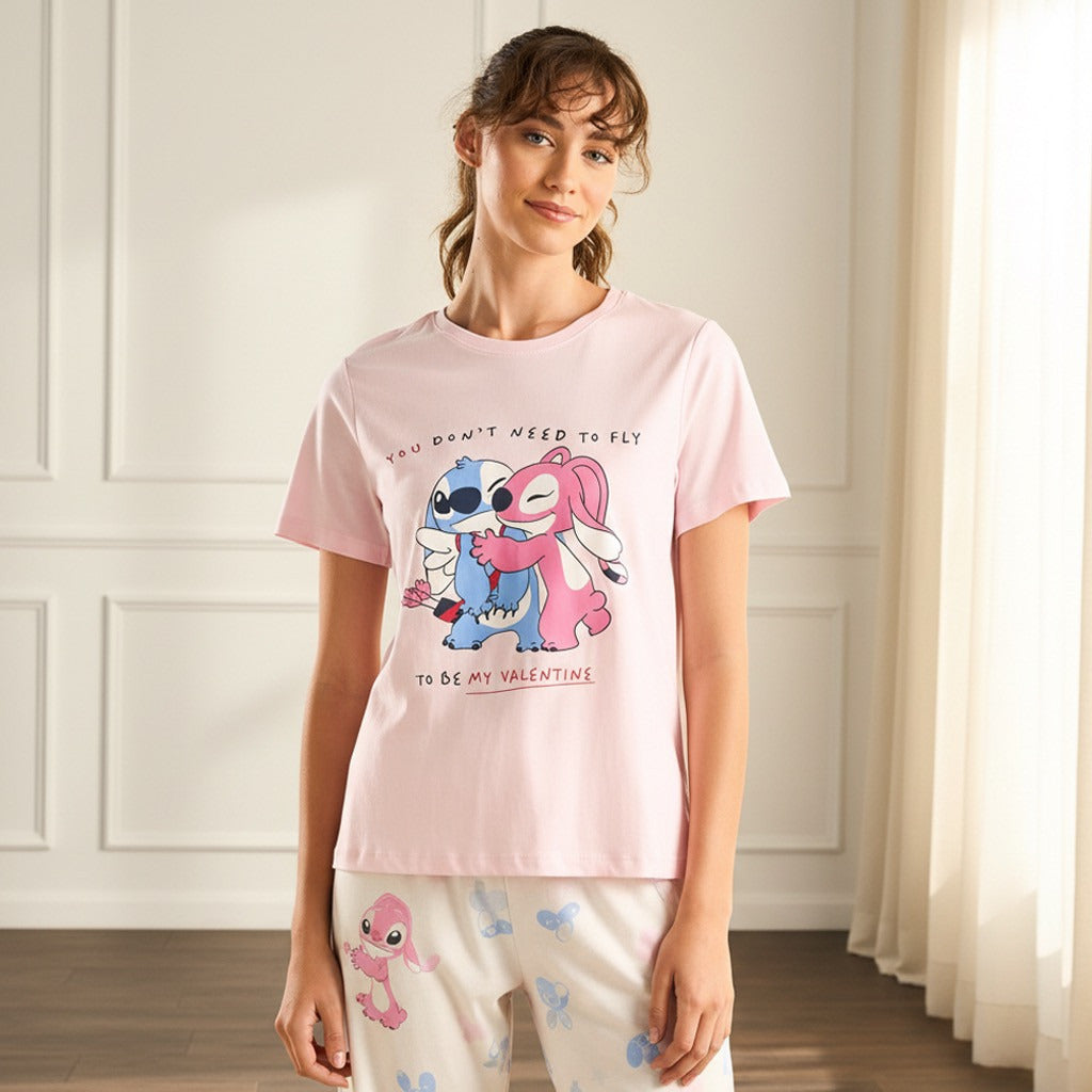 Stitch and Angel Print Cotton Pyjama Set