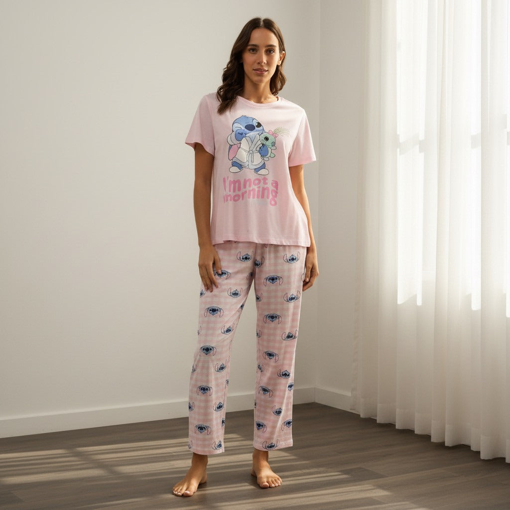 Stitch Print Pyjama Set - Pink / XXL