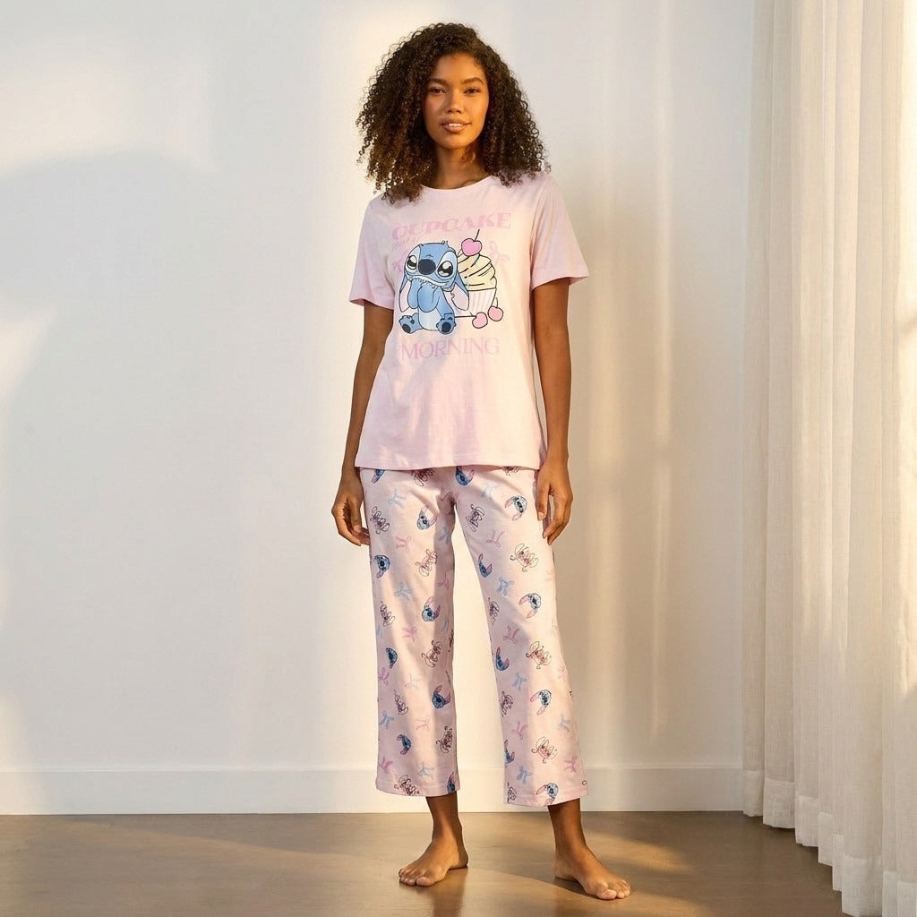 Stitch Print Pyjama Set - Pink / XXL