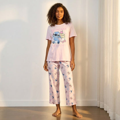 Stitch Print Pyjama Set - Pink / XXL
