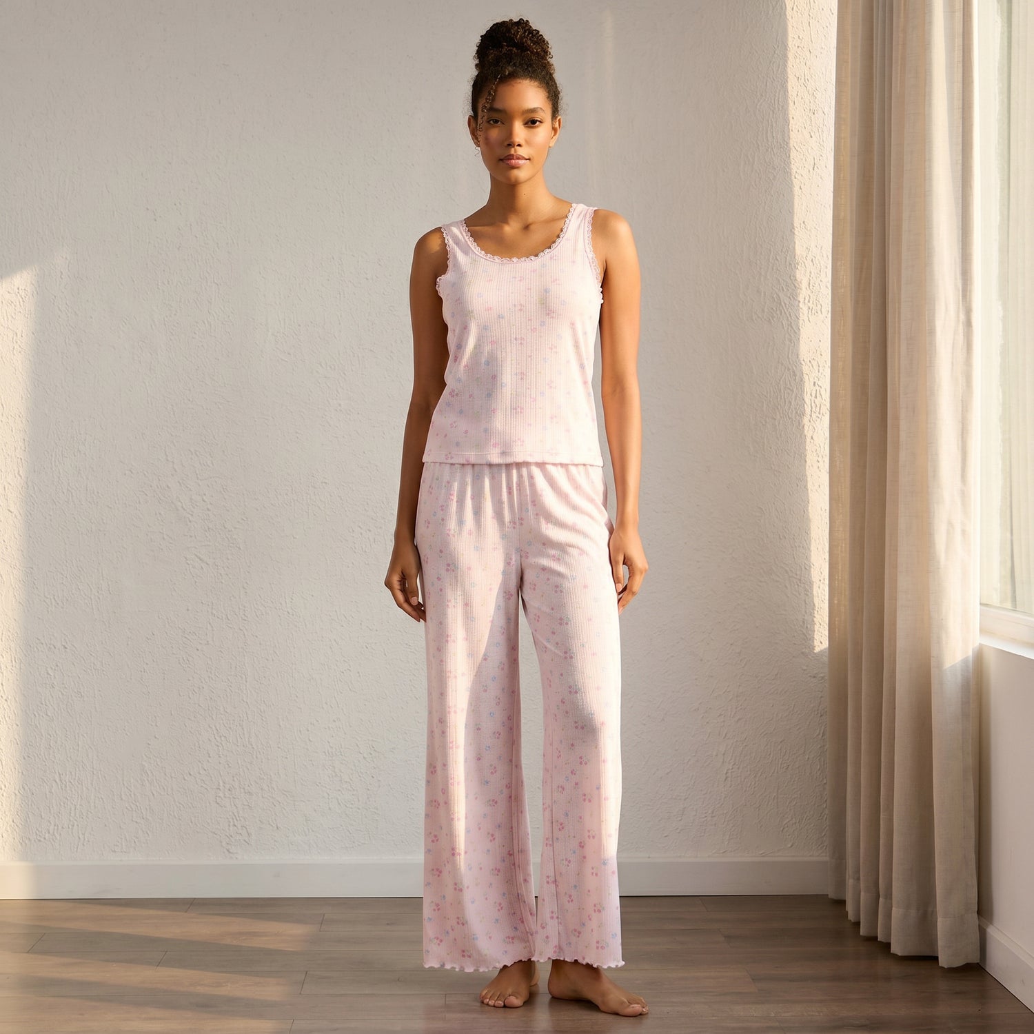 Floral Print Pyjama Set - Pink / XXL
