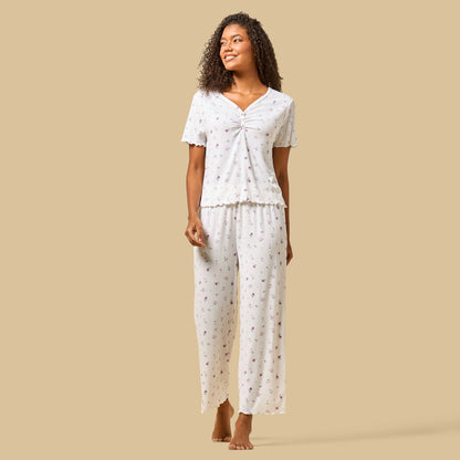 Floral Print Ribbed Pyjama Set