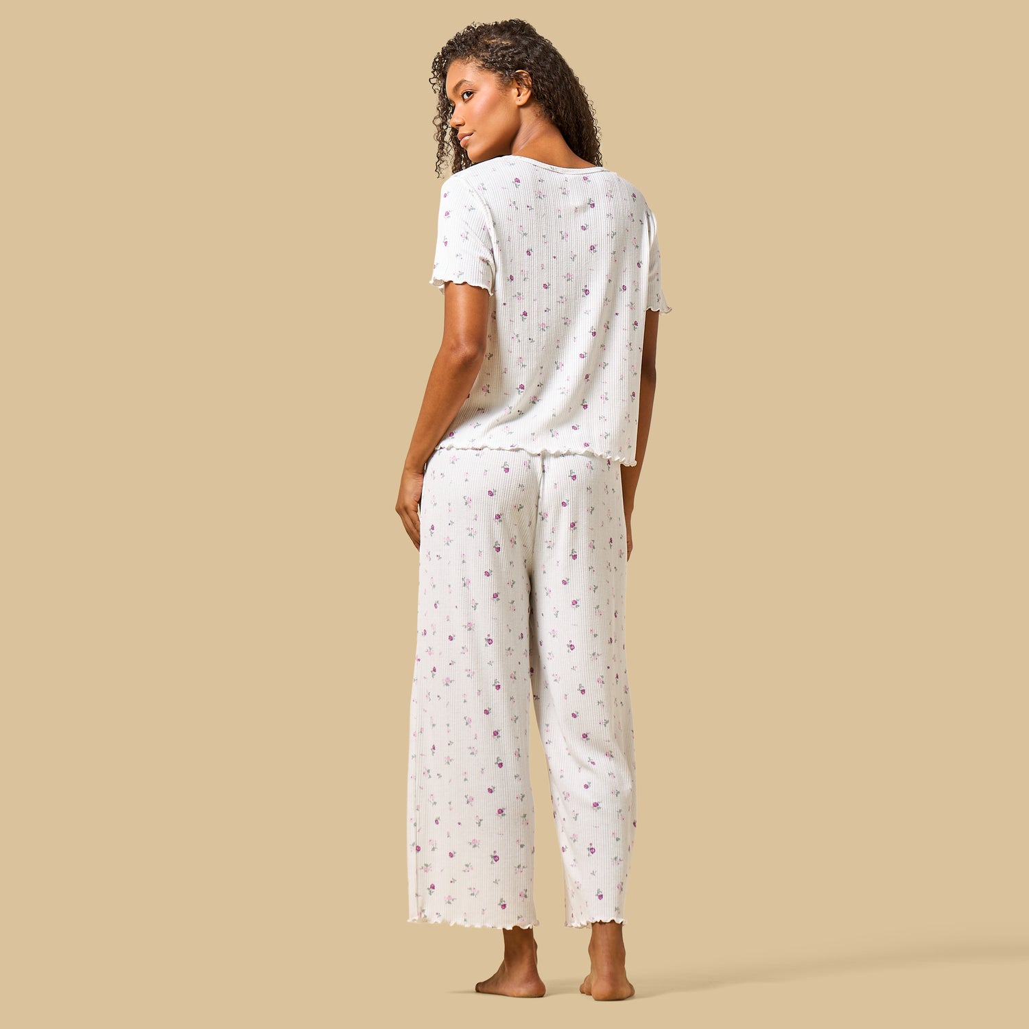 Floral Print Ribbed Pyjama Set
