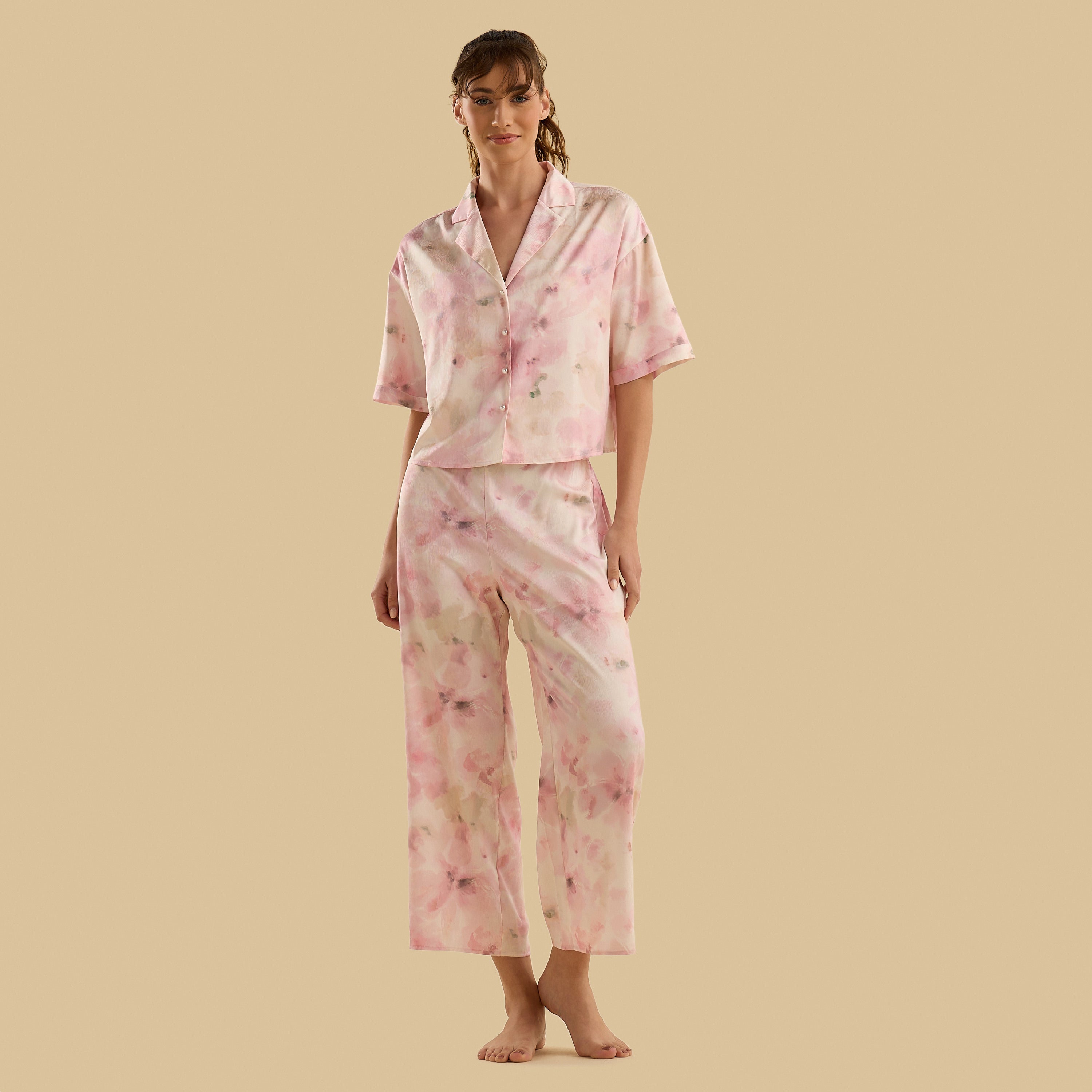 Floral Print Satin Pyjama Set