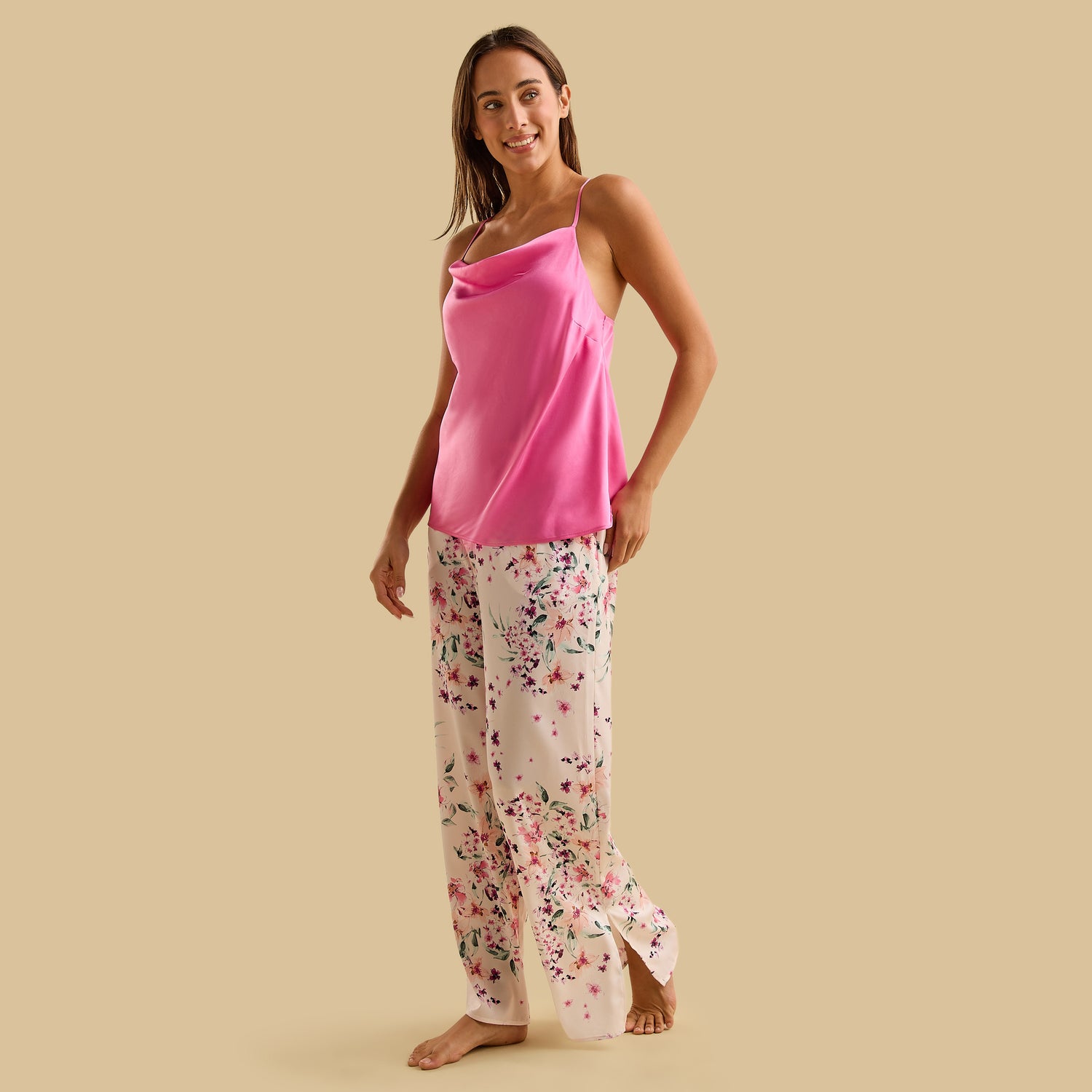 Floral Print Pyjama Set - Pink / XXL