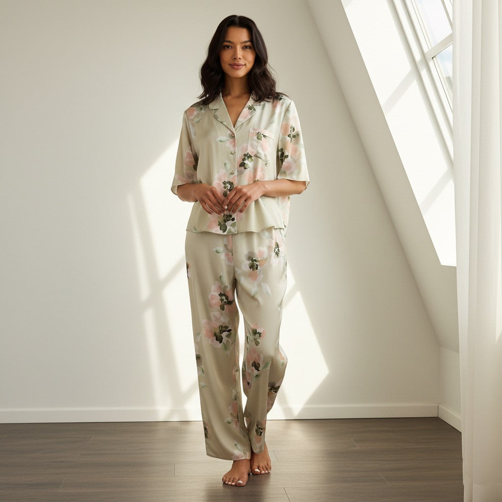 Floral Print Pyjama Set - Green / XXL