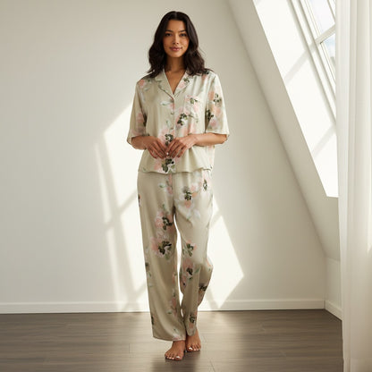 Floral Print Pyjama Set - Green / XXL