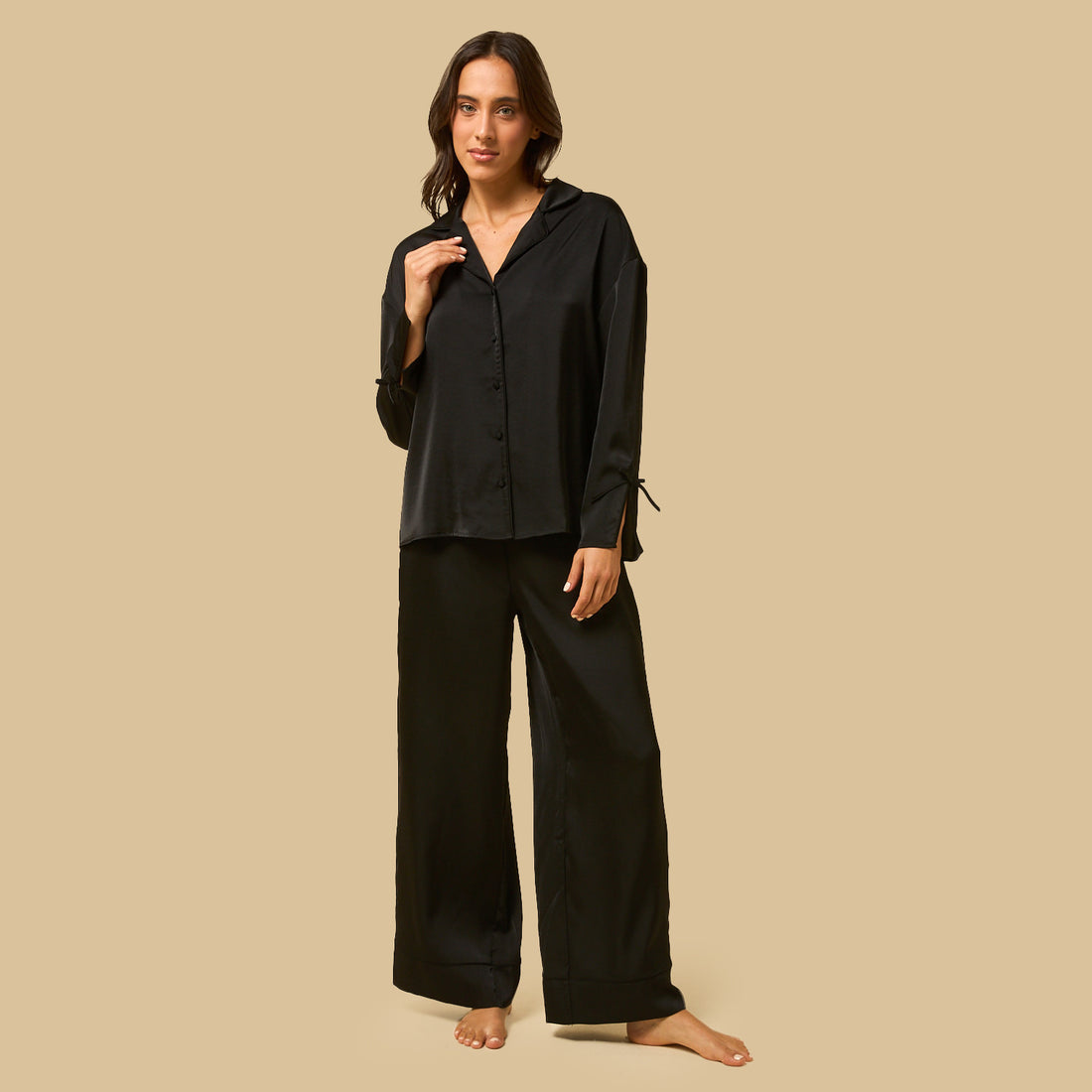 Bow Accent Pyjama Set - Black / XXL