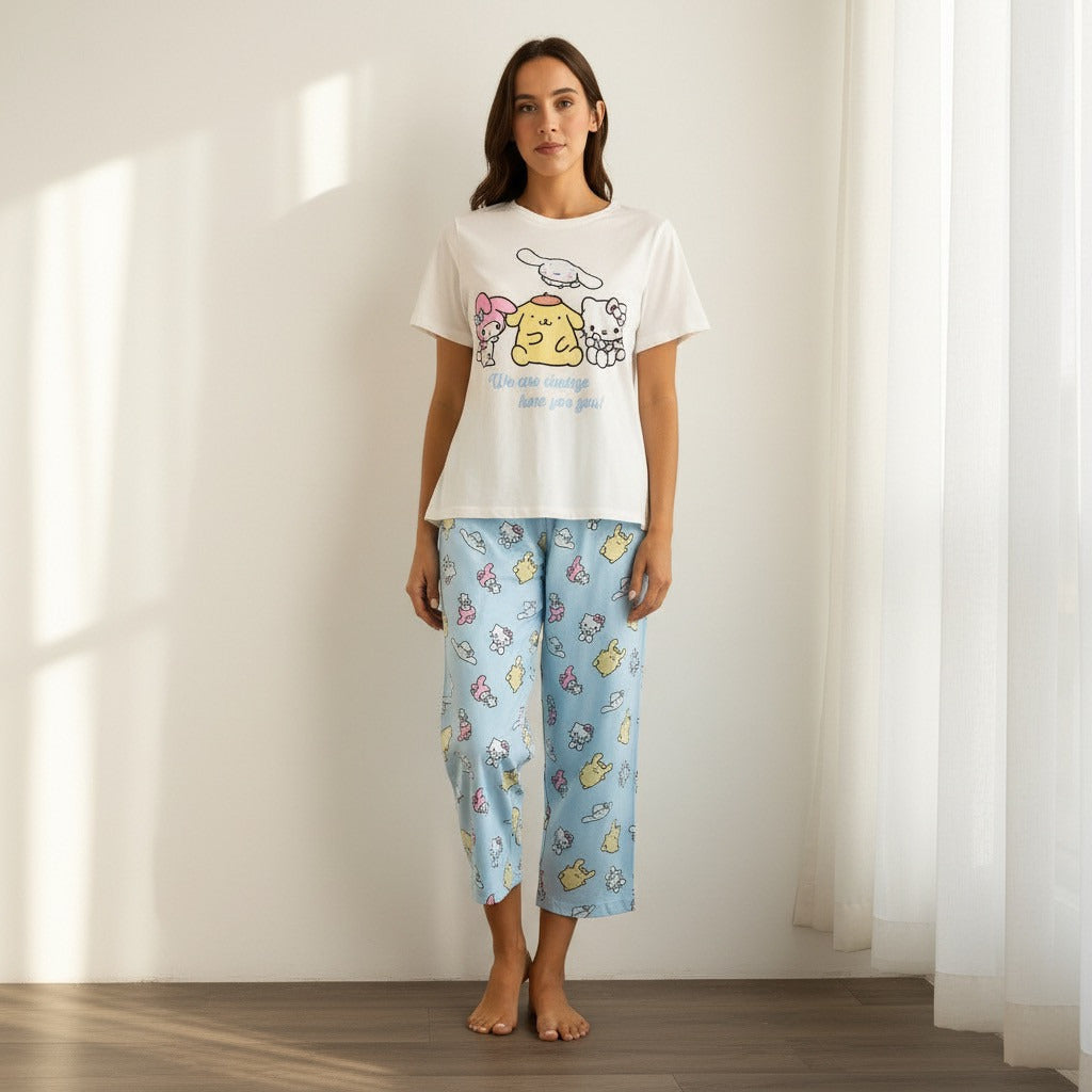 Hello Kitty and Friends Print Cotton Pyjama Set - White / XXL