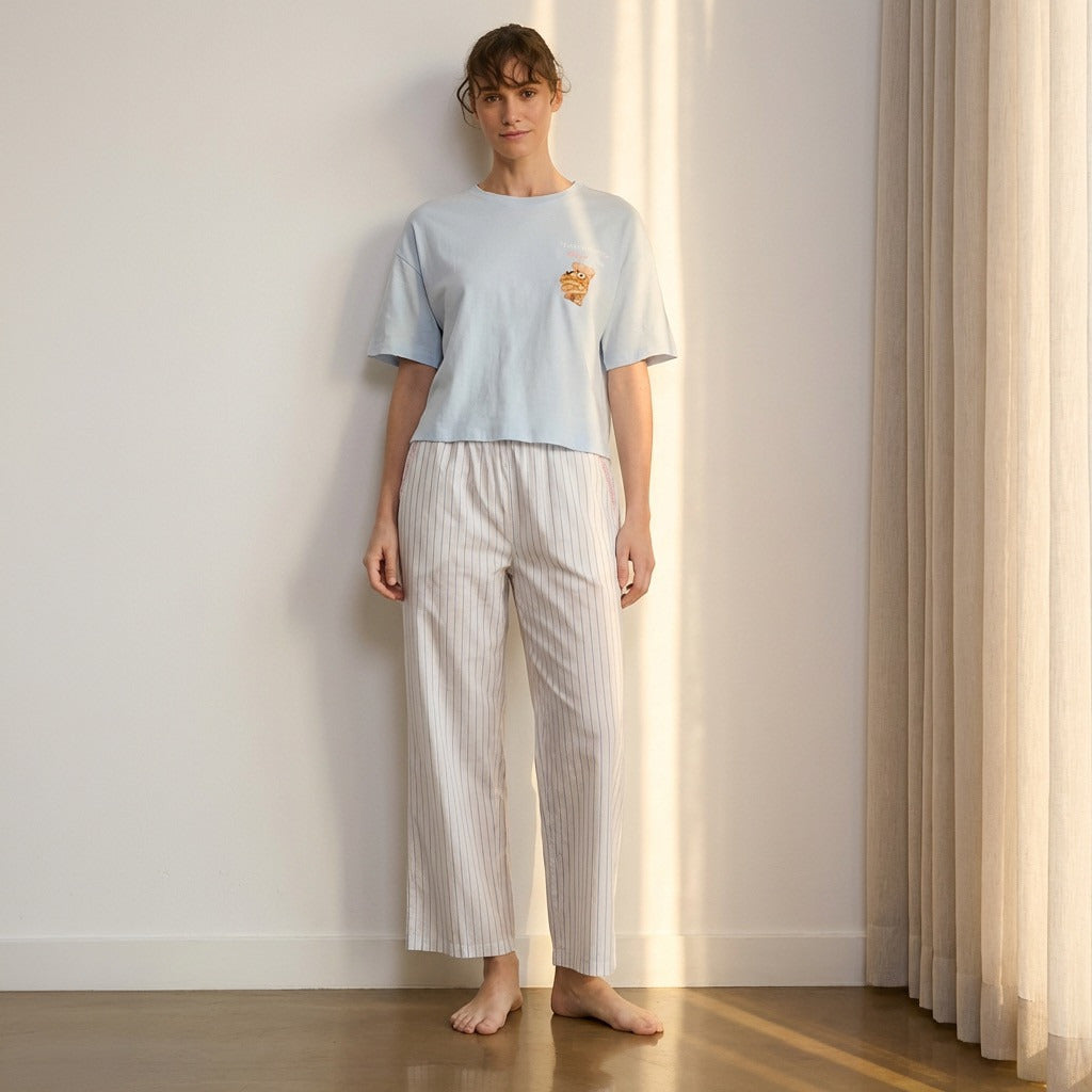 Striped Cotton Pyjama Set - Blue / XXL