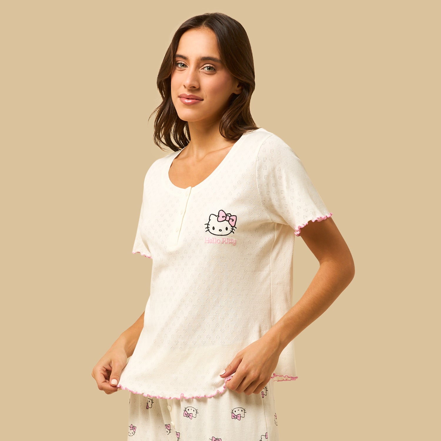 Hello Kitty Print Cotton Pyjama Set