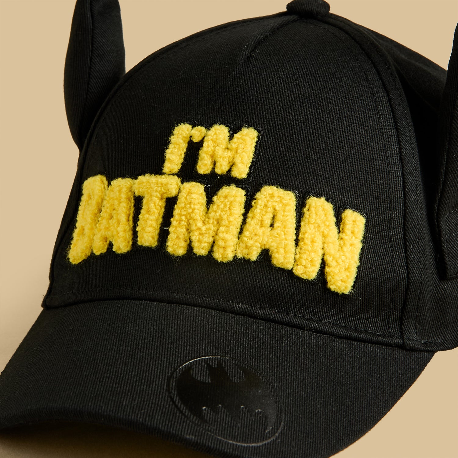 Batman Ear Applique Cap with Hook and Loop Strap Closure