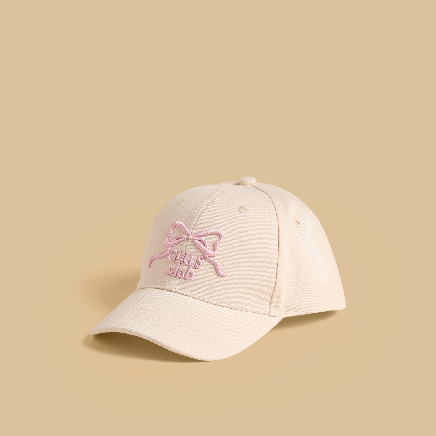 Bow Embroidered Cap with Hook and Loop Strap Closure - Cream / 12-16