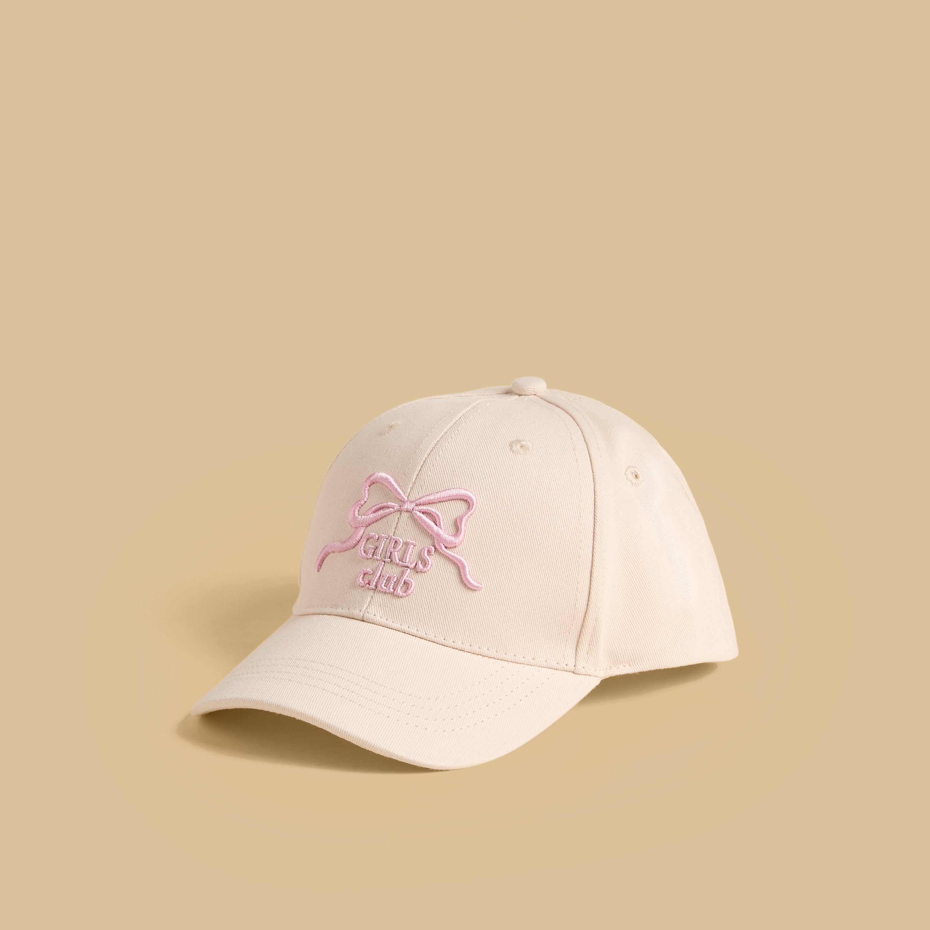 Bow Embroidered Cap with Hook and Loop Strap Closure - Cream / 12-16
