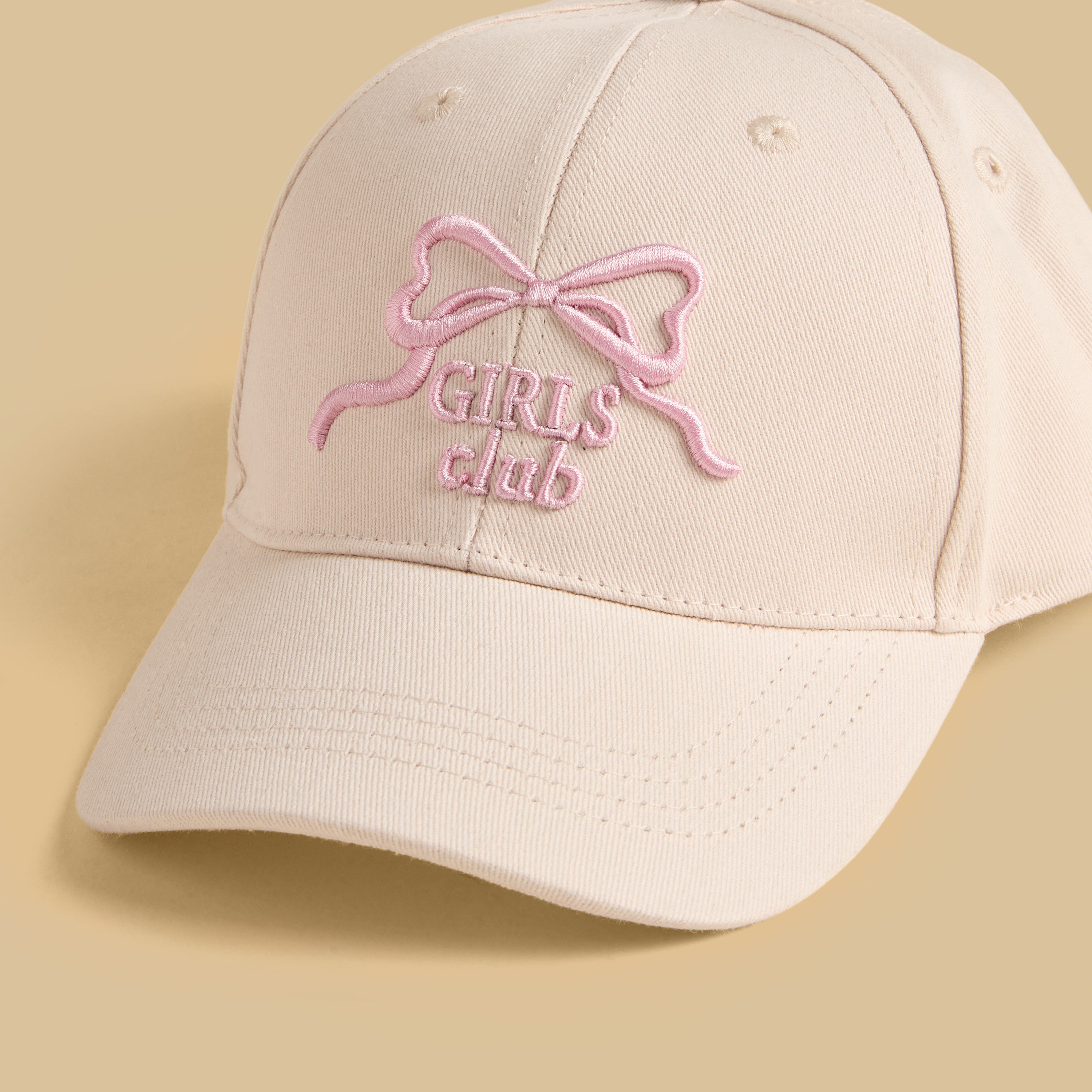 Bow Embroidered Cap with Hook and Loop Strap Closure