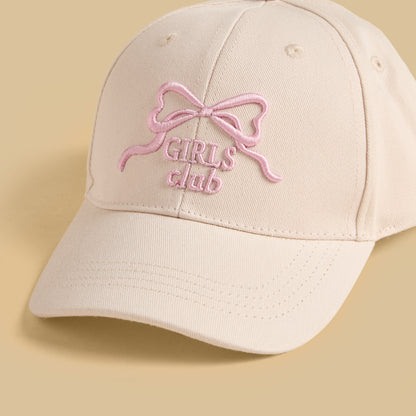 Bow Embroidered Cap with Hook and Loop Strap Closure