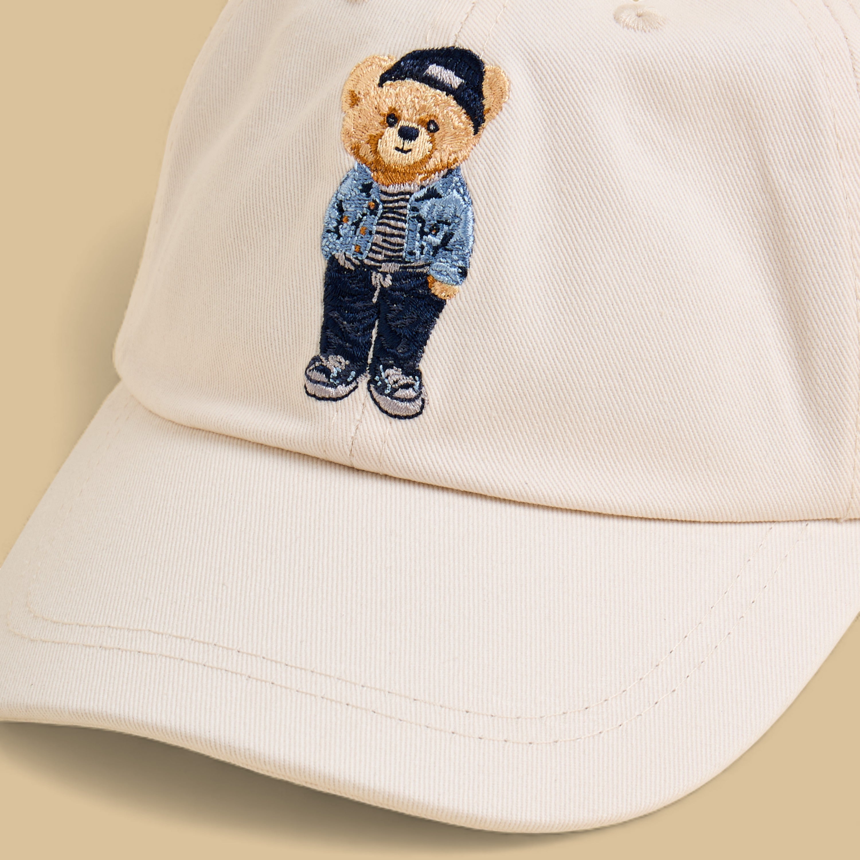 Bear Embroidered Cap with Hook and Loop Strap Closure