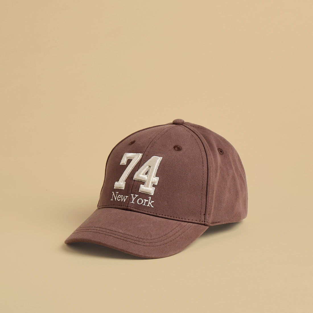 Embroidered Cap with Hook and Loop Strap Closure - Brown / 12-16