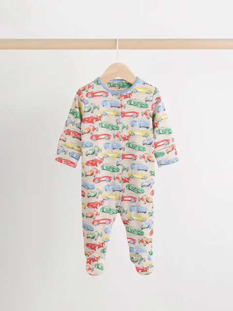 Blue/Green Cath Kidston Cars Baby 100% Cotton Sleepsuits 3 Pack
