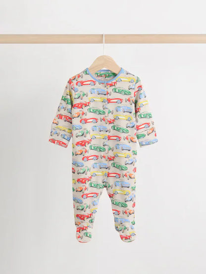 Blue/Green Cath Kidston Cars Baby 100% Cotton Sleepsuits 3 Pack