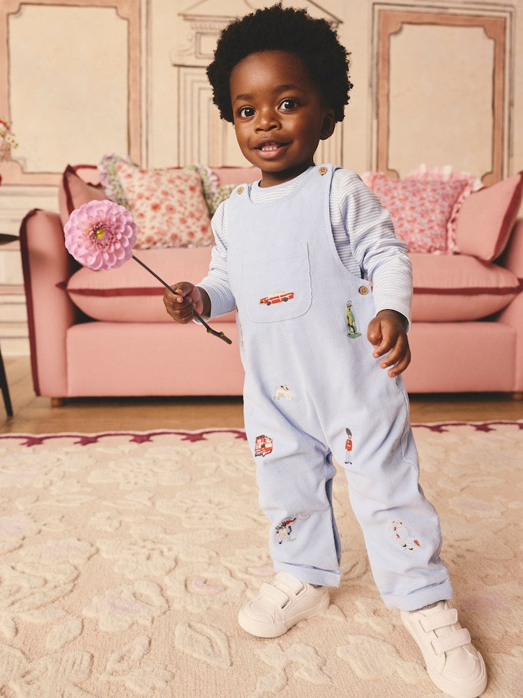 Blue Cath Kidston Baby Corduroy 100% Cotton Dungaree and Bodysuit Set - 12-18 Months (80-86cm)