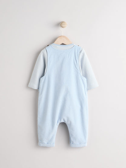 Blue Cath Kidston Baby Corduroy 100% Cotton Dungaree and Bodysuit Set
