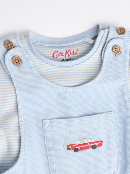 Blue Cath Kidston Baby Corduroy 100% Cotton Dungaree and Bodysuit Set