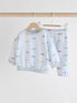 Cath Kidston Blue Checkerboard Transport Baby Sweatshirt and Joggers Set - Size Up to 1 Month (56cm) - Blue Checkerboard Transport