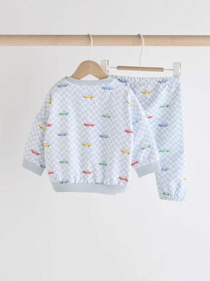Cath Kidston Blue Checkerboard Transport Baby Sweatshirt and Joggers Set - Size Up to 1 Month (56cm)