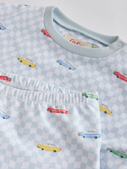 Cath Kidston Blue Checkerboard Transport Baby Sweatshirt and Joggers Set - Size Up to 1 Month (56cm)