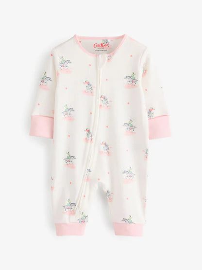 Pink/White Cath Kidston Floral Baby 100% Cotton Sleepsuits 3 Pack