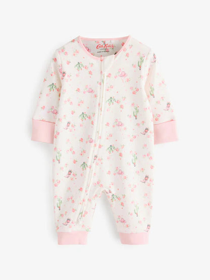 Pink/White Cath Kidston Floral Baby 100% Cotton Sleepsuits 3 Pack