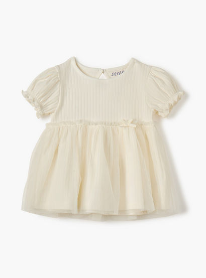Juniors Ribbed A-line Dress with Round Neck and Tulle Skirt Detail-baby-girls-clothing-dressesandjumpsuits-image-1