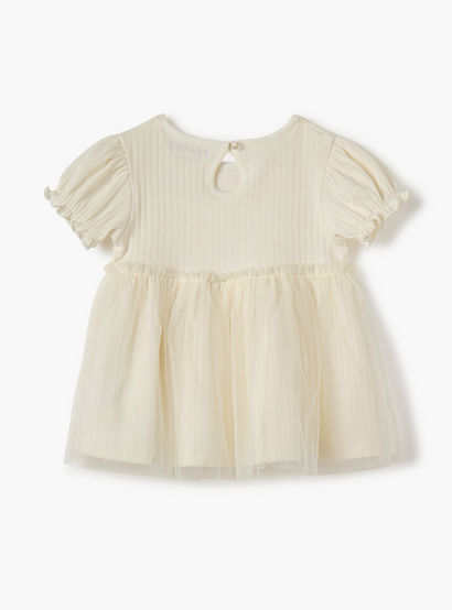Juniors Ribbed A-line Dress with Round Neck and Tulle Skirt Detail-baby-girls-clothing-dressesandjumpsuits-image-2