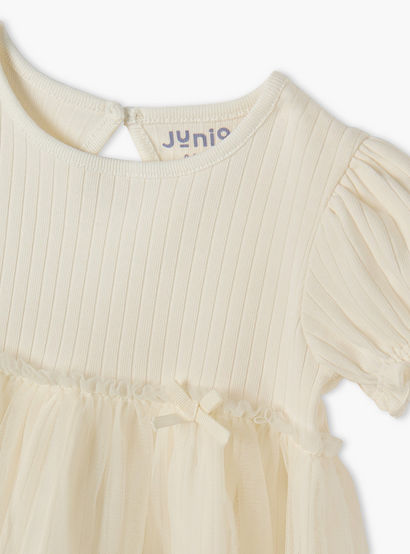 Juniors Ribbed A-line Dress with Round Neck and Tulle Skirt Detail-baby-girls-clothing-dressesandjumpsuits-image-3