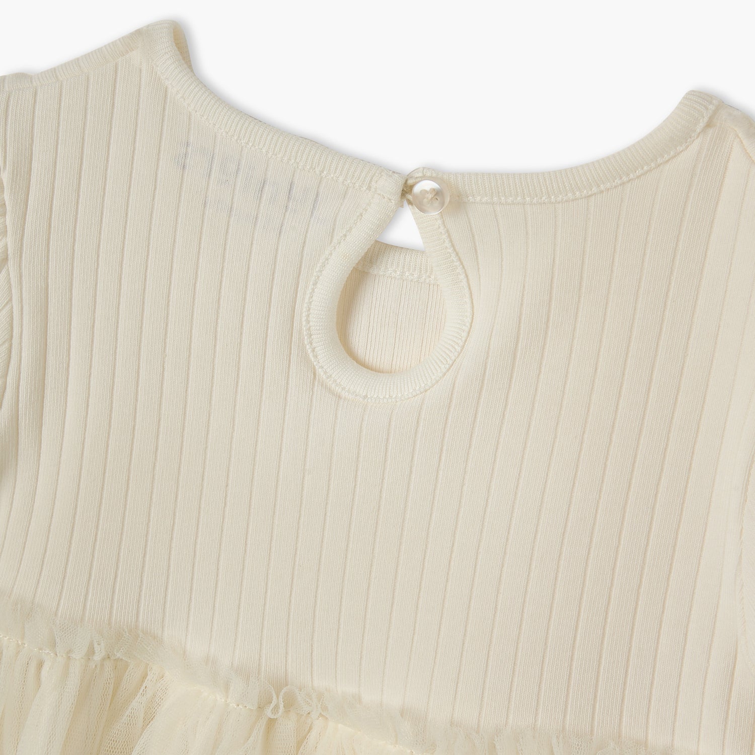 Juniors Ribbed A-line Dress with Round Neck and Tulle Skirt Detail